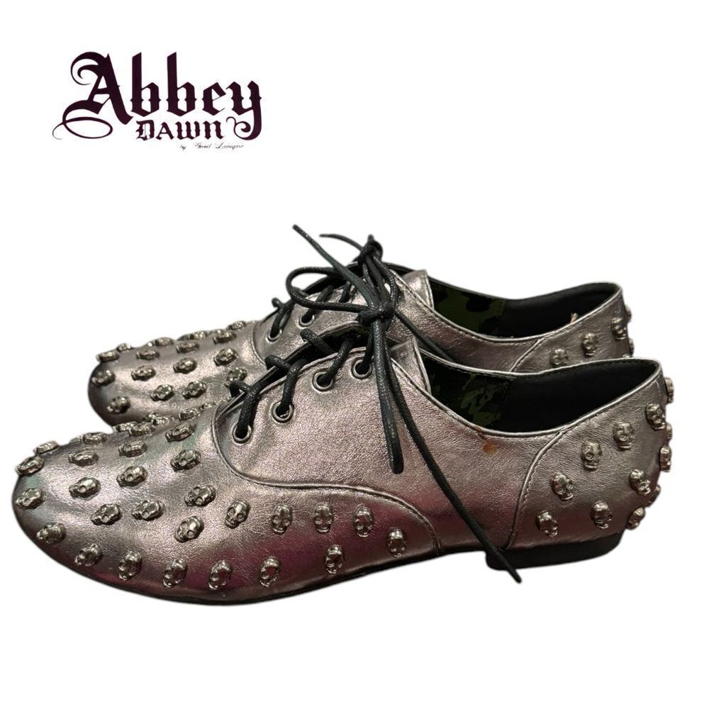 NEW Abbey Dawn Avril Lavigne Tough Crowd Pewter Skull Oxford Flats 7
